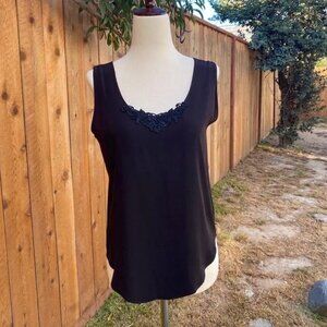 Vintage 1990s Black Floral Appliqué Tank top Blouse womens size small
